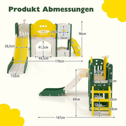 10-in-1 Kleinkinderrutsche mit Basketballkorb und Tunnel