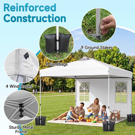 10x10 FT Waterproof Pop Up Canopy Tent with Sidewalls