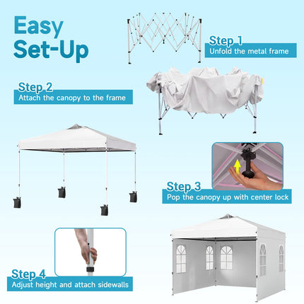 10x10 FT Waterproof Pop Up Canopy Tent with Sidewalls