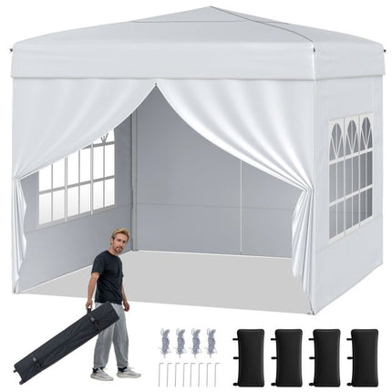 10x10 Pop Up Pavillon, 4 Seitenwände, Rollentasche, Weiß