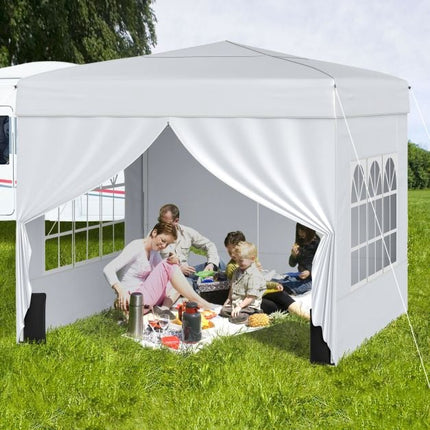 10x10 Pop Up Pavillon, 4 Seitenwände, Rollentasche, Weiß