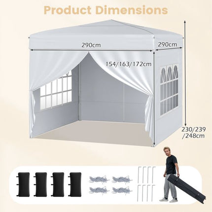 10x10 Pop Up Pavillon, 4 Seitenwände, Rollentasche, Weiß
