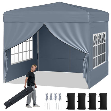 10x10 Pop Up Pavillon mit 4 Seitenwänden, Grau