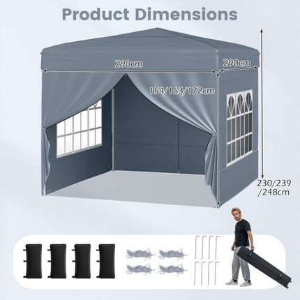 10x10 Pop Up Pavillon mit 4 Seitenwänden, Grau