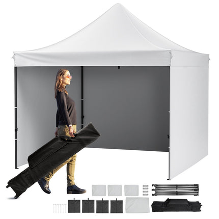 10x10 Pop-Up Canopy Tent with Sidewalls, Wheeled Bag, White