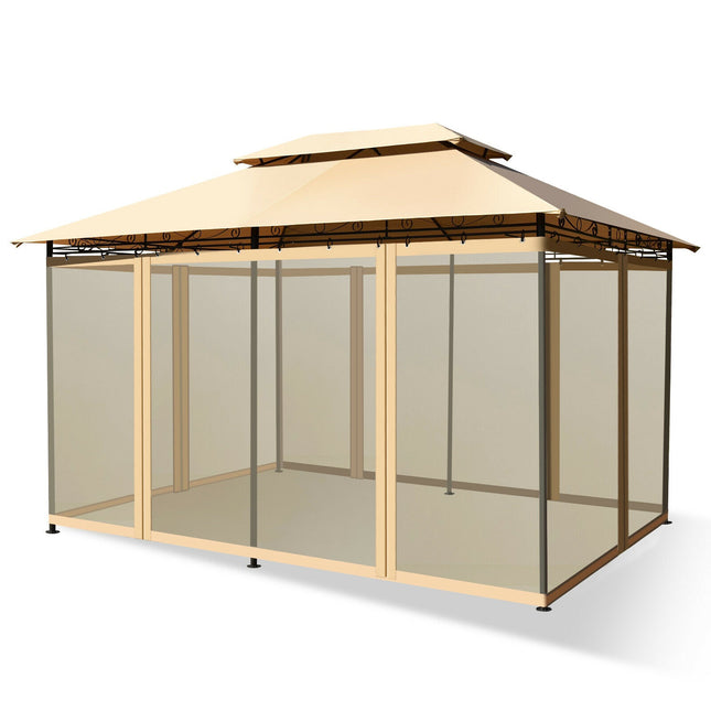 10x13 Fuß Terrassen-Pavillon mit abnehmbaren Netzwänden, Beige