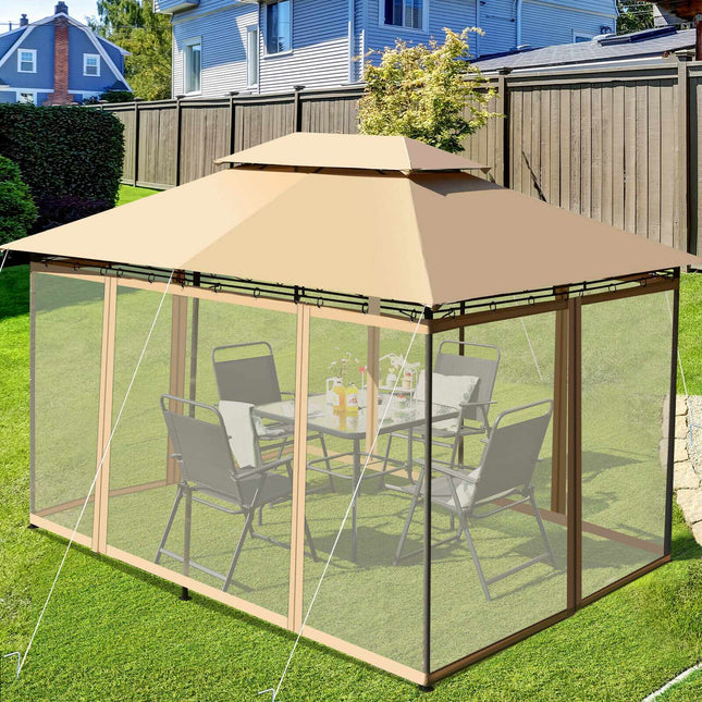 10x13 Fuß Terrassen-Pavillon mit abnehmbaren Netzwänden, Beige