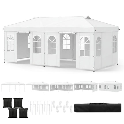 10x20 FT Pop Up Canopy Tent, 6 Sidewalls, Adjustable Height