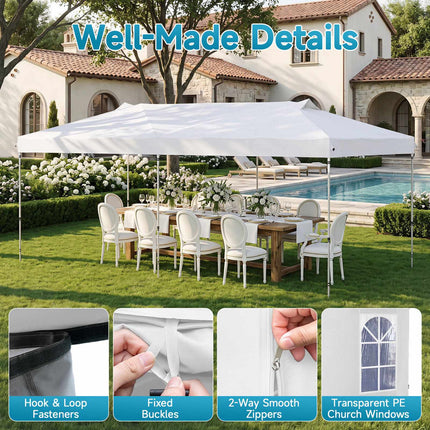 10x20 FT Pop Up Canopy Tent, 6 Sidewalls, Adjustable Height