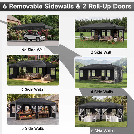 10 x 20 FT Pop Up Canopy Tent with 6 Sidewalls, Adjustable Height