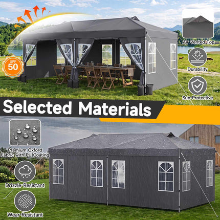 10 x 20 FT Pop Up Canopy Tent with 6 Sidewalls, Adjustable Height