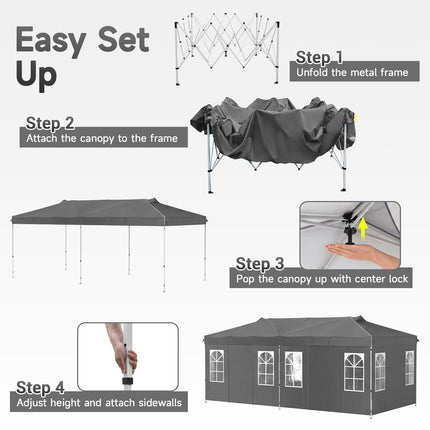 10 x 20 FT Pop Up Canopy Tent with 6 Sidewalls, Adjustable Height