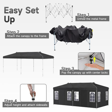 10 x 20 FT Pop Up Canopy Tent with 6 Sidewalls, Adjustable Height