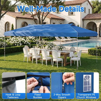 10 x 20 FT Pop Up Canopy Tent with 6 Sidewalls, Blue