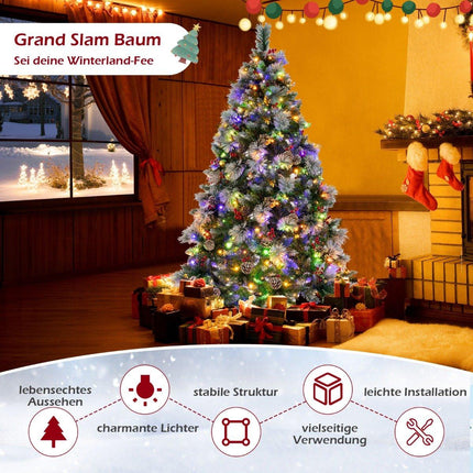 Sapin de Noël illuminé avec aiguilles de pin vert + blanc Ø110 x 185 cm