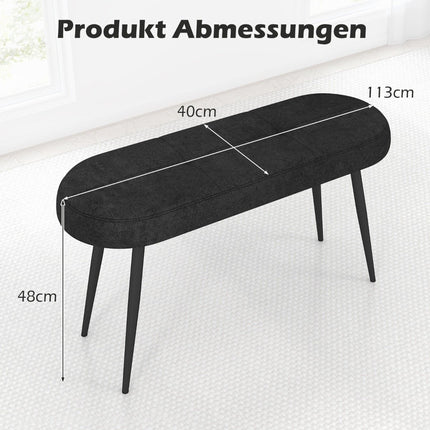 113 cm Sitzbank mit Kissen &amp; Metallbeinen Polsterbank Ottomane bis 300 kg belastbar schwarz