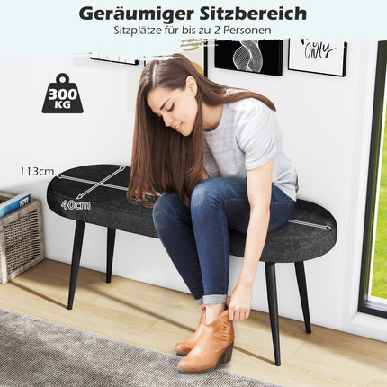113 cm Sitzbank mit Kissen &amp; Metallbeinen Polsterbank Ottomane bis 300 kg belastbar schwarz