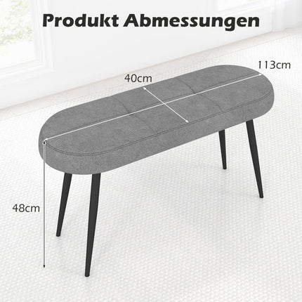 113 cm Sitzbank mit Kissen &amp; Metallbeinen Polsterbank Ottomane bis 300 kg belastbar grau