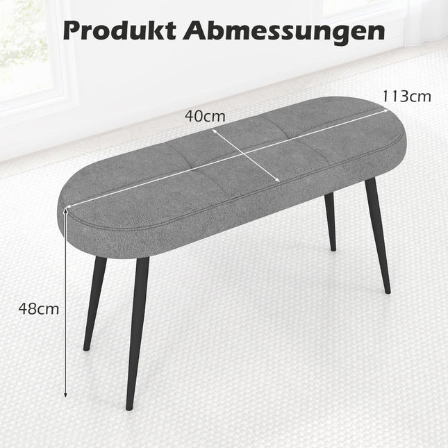 113 cm Sitzbank mit Kissen &amp; Metallbeinen Polsterbank Ottomane bis 300 kg belastbar grau