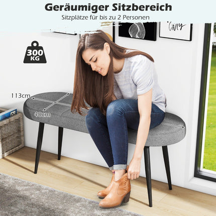 113 cm Sitzbank mit Kissen &amp; Metallbeinen Polsterbank Ottomane bis 300 kg belastbar grau
