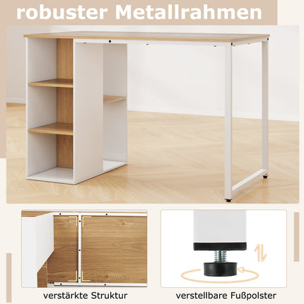 115 cm Computertisch mit 5 Ablagefächern, Naturholz-Finish