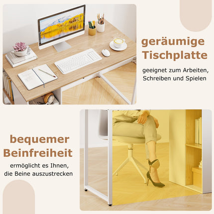 115 cm Computertisch mit 5 Ablagefächern, Naturholz-Finish
