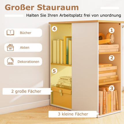 115 cm Computertisch mit 5 Ablagefächern, Naturholz-Finish