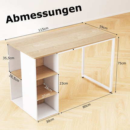 115 cm Computertisch mit 5 Ablagefächern, Naturholz-Finish