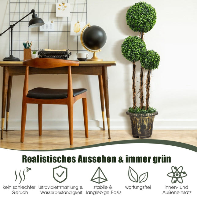 115 cm Kunstpflanze mit Topf &amp; 3 Kugeln Kunstbaum, künstliche Dekopflanze, Grünpflanzen