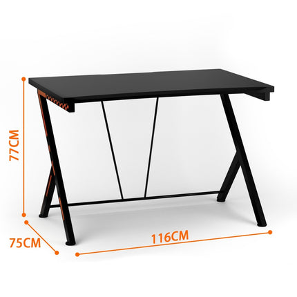 Herní stůl 116 cm s ergonomickým designem, 116 x 75 x 77 cm, černá