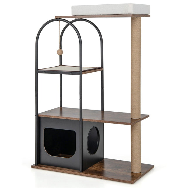 118 cm hoher Kratzbaumturm mit Metallrahmen Klettermöbel für Katzen