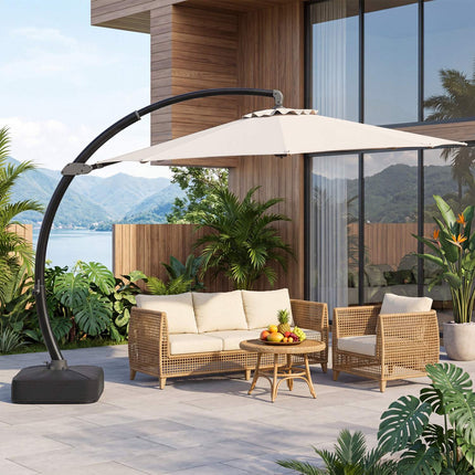 11 Ft Cantilever Patio Umbrella, 360 Rotation, Beige