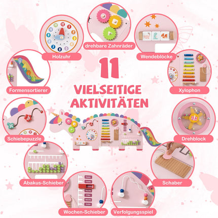 11-in-1 Einhorn-Aktivitätswand für Kleinkinder, Montessori-Sensorikbrett