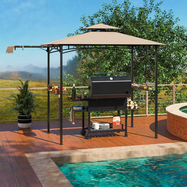 11 x 5 FT Grill-Pavillon mit Seitenmarkise und belüftetem Dach