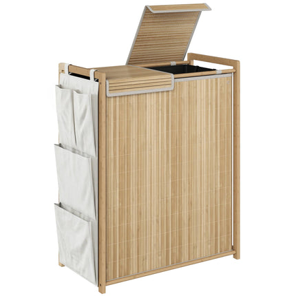 120L Bambus-Wäschekorb mit Deckel und Seitentaschen