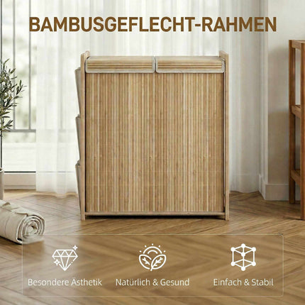 120L Bambus-Wäschekorb mit Deckel und Seitentaschen