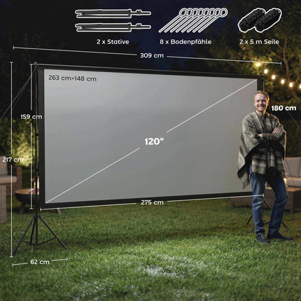 120" Projector Screen, 4K/8K, Double Tripod Stand