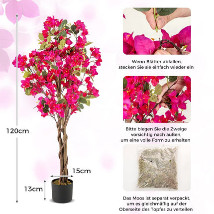 120 cm Artificial Bougainvillea Tree with Pot, Pink, 2-Pack