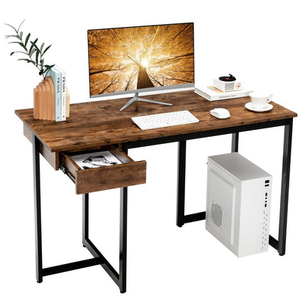 120 cm langer Computertisch mit Schublade und verstellbaren Polstern, Computertisch, rustikales Braun