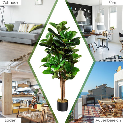 Figuier artificiel de 120 cm, décoration végétale artificielle avec pot de fleurs