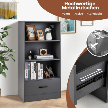 Boekenkast 120 cm met laden 4 niveaus houten opbergplank staande plank 60 x 38 x 120 cm grijs