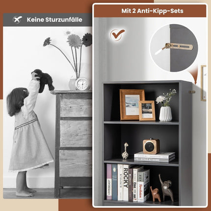 Boekenkast 120 cm met laden 4 niveaus houten opbergplank staande plank 60 x 38 x 120 cm grijs
