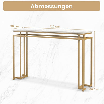 120 cm console table with faux marble table top and geometric metal frame hallway table golden