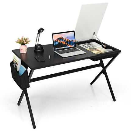120 cm long desk with cube drawer & side pocket computer desk black + white