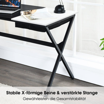 120 cm long desk with cube drawer & side pocket computer desk black + white