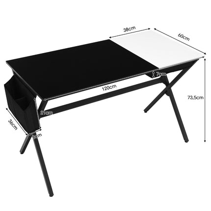 120 cm long desk with cube drawer & side pocket computer desk black + white