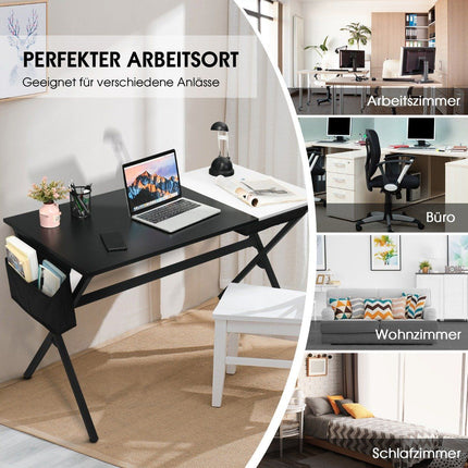 120 cm long desk with cube drawer & side pocket computer desk black + white