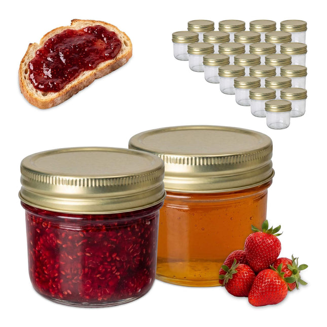 Sada skleněných sklenic na marmeládu 120 ml, zlatá víčka twist-off