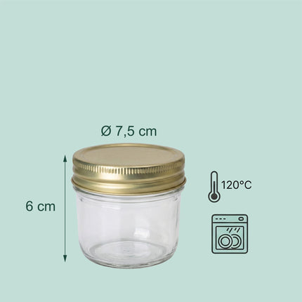 120 ml Glasmarmeladengläser, Twist-Off Golddeckel Set
