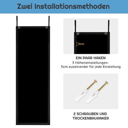 120 x 37 cm Wandspiegel Türspiegel mit höhenverstellbaren Aufhängehaken Spiegel für Schlafzimmer